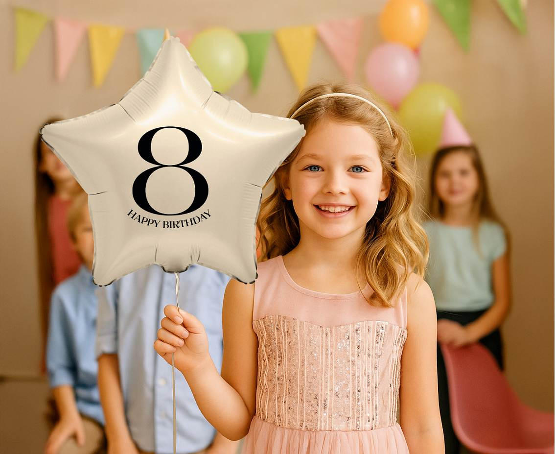 Foil Balloon 18" - Star with Number "8" (creamy)